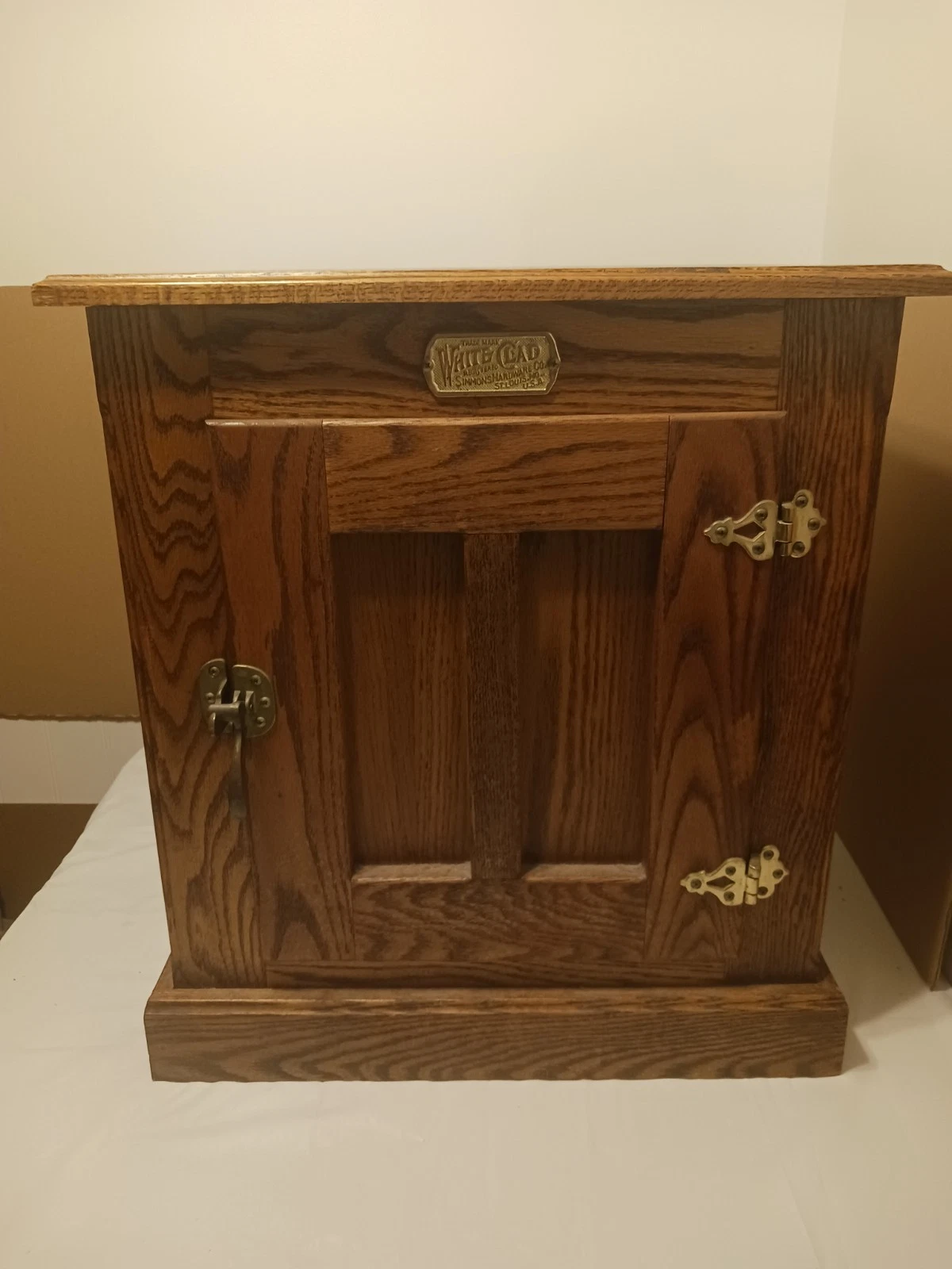 Vintage White Clad Oak Ice Box Nightstand Cabinet 